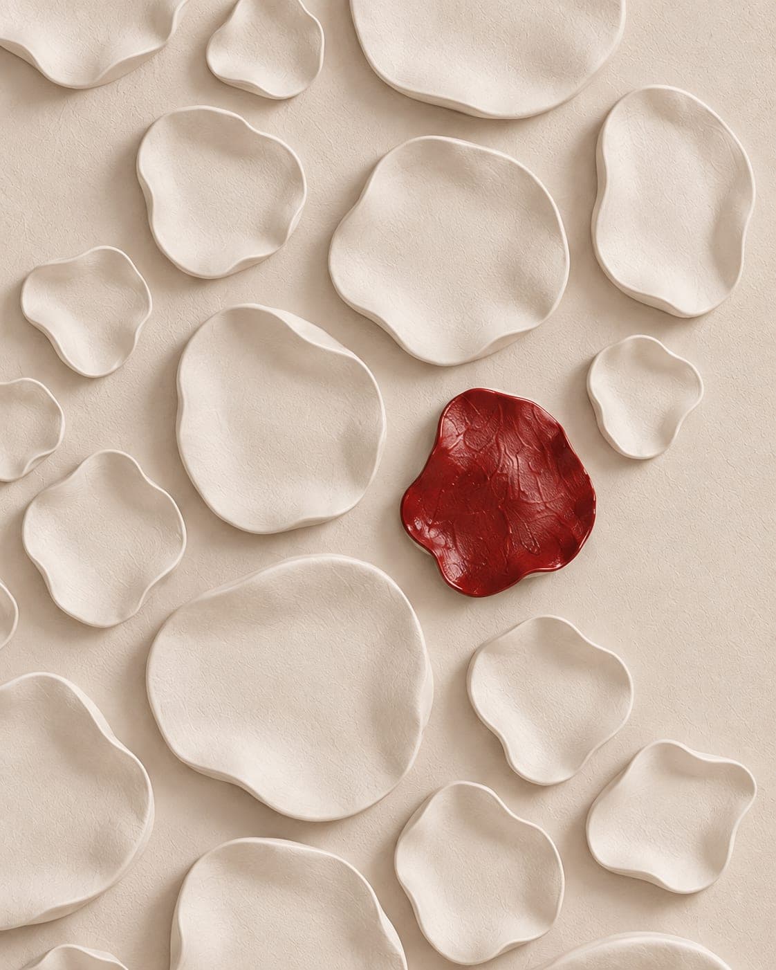 Close up of the pale forms, and the single red one among them